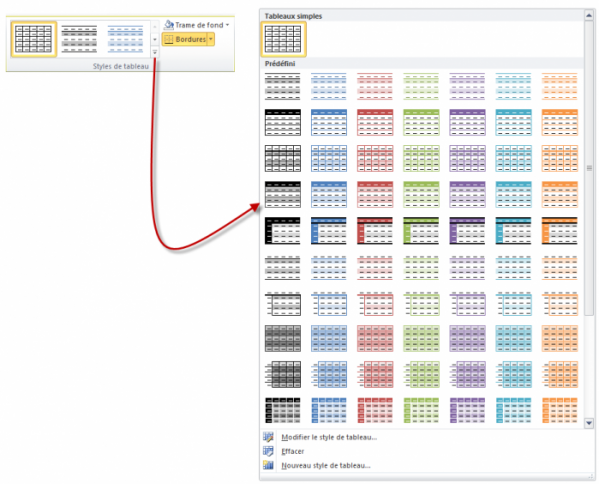 Choix d'un style de tableau