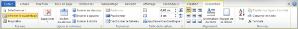 L'onglet Disposition du Ruban