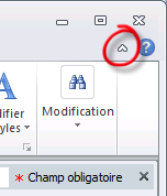 L'icône Réduire le Ruban
