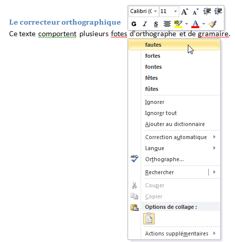 Correction manuelle dans le document