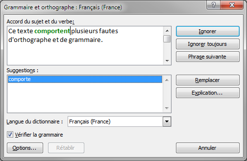 Une erreur de grammaire a été trouvée par Word