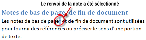 Le renvoi de note est sélectionné