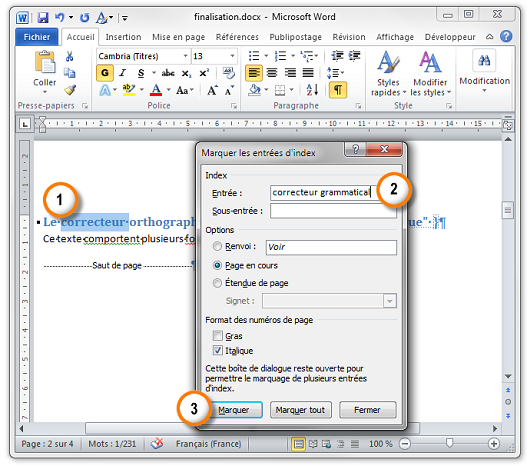 L'entrée d'index par défaut a été modifiée
