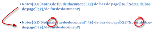 Le caractère « : » permet de définir deux niveaux dans les entrées d'index