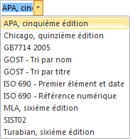 Choix d'un style d'affichage pour les citations