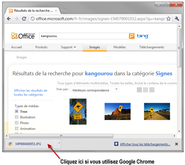 Une technique particulière doit être utilisée dans Google Chrome