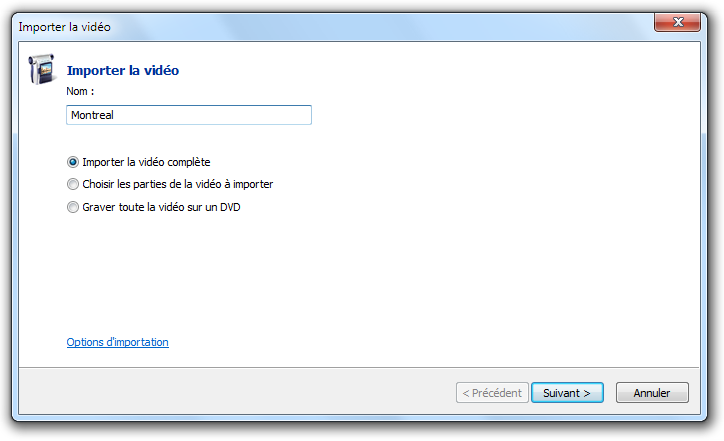 Importer la vidéo 1