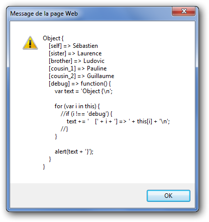 Le code de la méthode debug() est affiché
