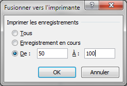 Seuls les enregistrements 50 à 100 seront utilisés