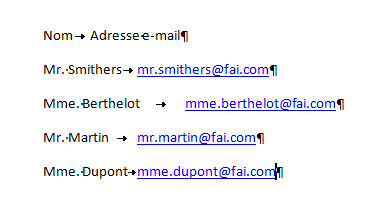 Les données à saisir