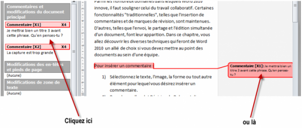 Sélection du commentaire à supprimer