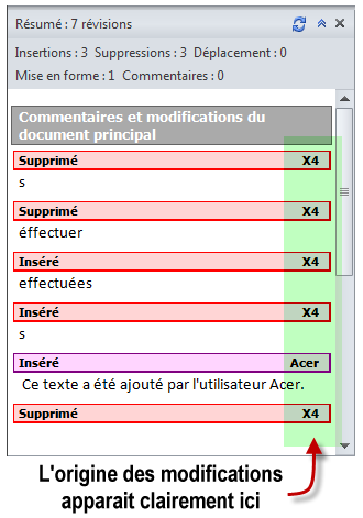 Le nom des correcteurs apparaît dans la partie droite du volet Vérifications