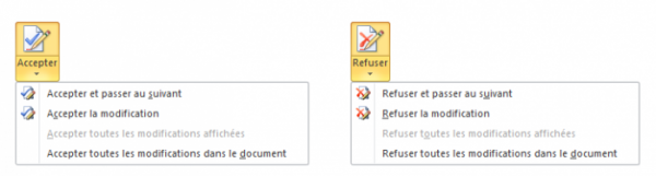 Acceptation ou refus des modifications avec le Ruban