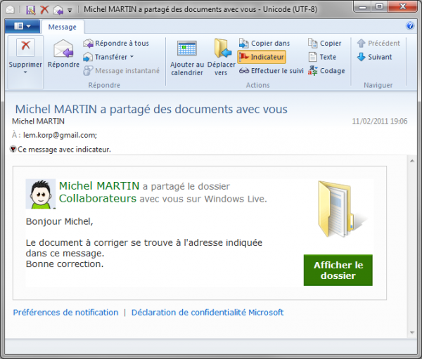 Ce message donne accès au document à corriger