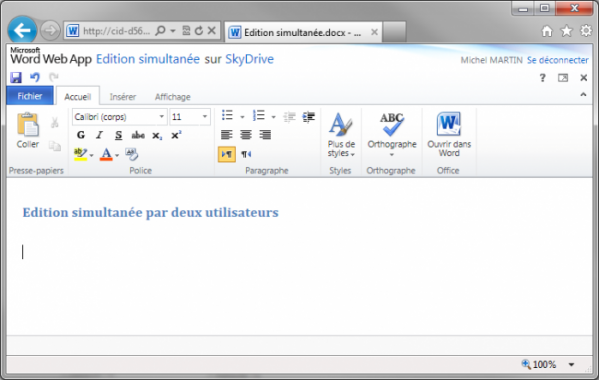 Le document peut être modifié dans le navigateur