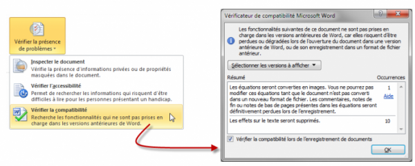 Des problèmes de compatibilité ont été détectés