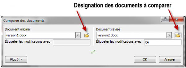 Deux versions d'un même document sont sur le point d'être comparées