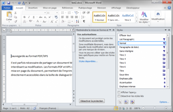 Les deux onglets complémentaires affichés sur la partie droite du document