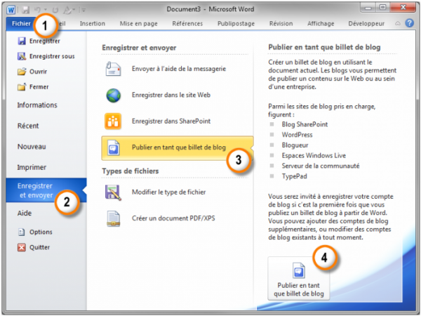 Publication du document dans un billet de blog