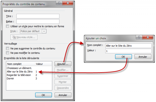 Définition des trois éléments de la liste