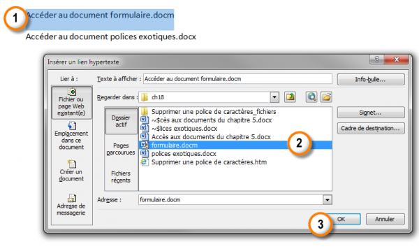 Définition d'un lien hypertexte qui pointe vers un document