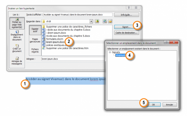 Définition d'un lien hypertexte qui pointe vers un signet
