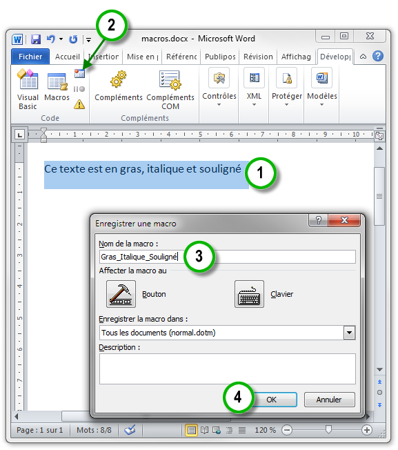Lancement de l'enregistreur de macros