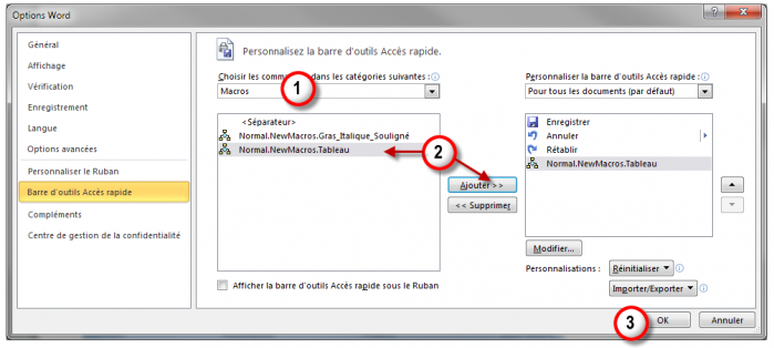 Ajouter une macro dans la barre d'outils Accès rapide