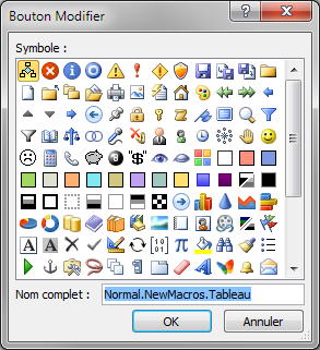 Choix de l'icône d'une macro dans la barre d'outils Accès rapide