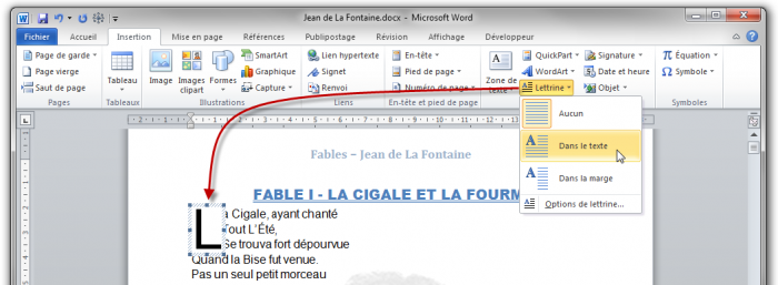Insertion d'une lettrine