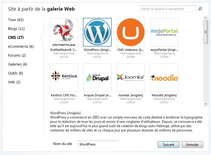 Galerie d'outils Web