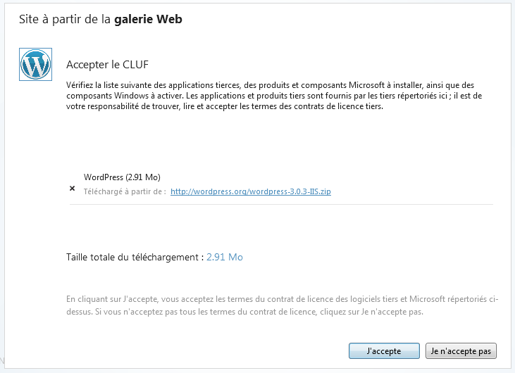 Téléchargement de Wordpress