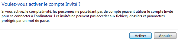 Activation du compte Invité