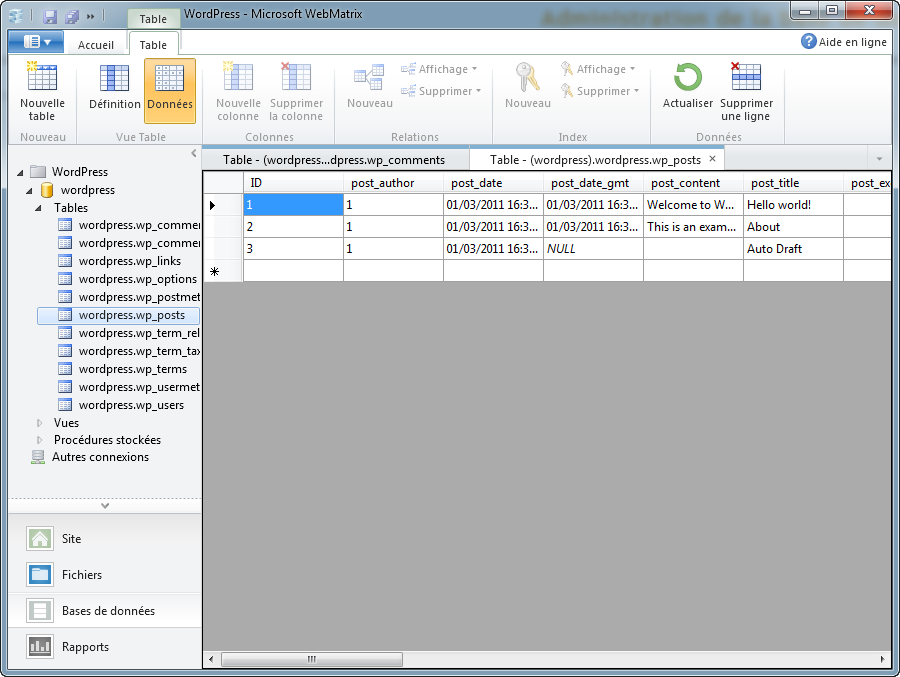 Base de données Wordpress