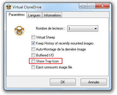 Désactiver l'icône de la zone de notification