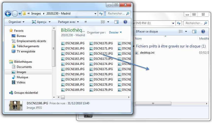 Faire glisser les fichiers à graver