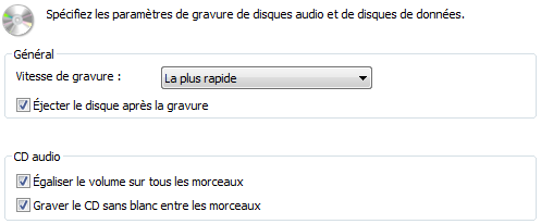 Options de gravure du lecteur