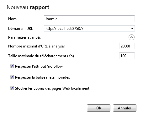 Configuration du rapport