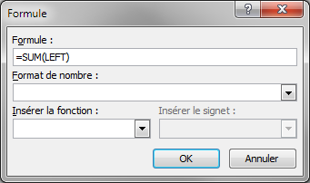 La boîte de dialogue Formule