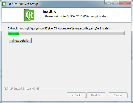 Installation de Qt en cours