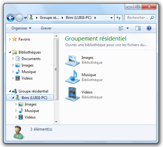 Le groupe résidentiel dans l'explorateur Windows