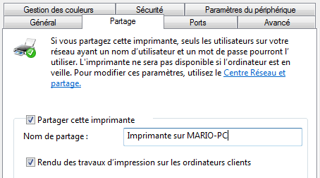 Partager cette imprimante