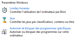 Rubriques du contrôle parental