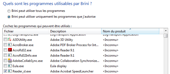 Programmes interdits