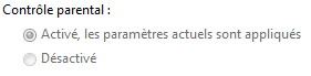 Paramétrage contrôle parental désactivé