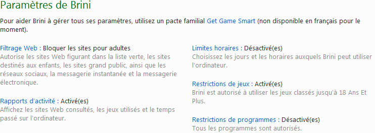 Nouveaux paramétrages