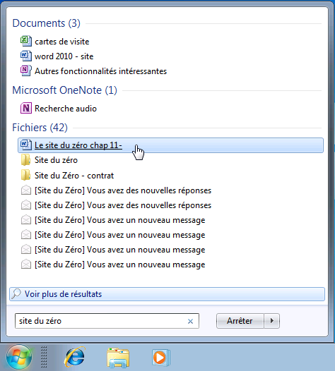 Le document est accessible depuis le menu Démarrer