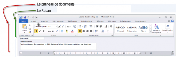 Le panneau de documents et le Ruban se chevauchent