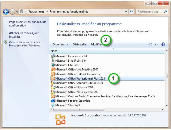 L'installation d'Office 2010 est sur le point d'être modifiée