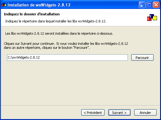 Installateur wxWidgets 2.8.12 - Choix du dossier d'installation